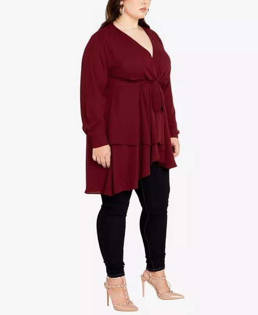 City Chic Burgundy Plus Size Wrap Top - Women's Blouse - Image 3