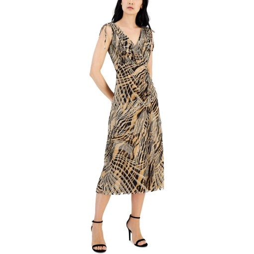 Anne Klein Printed Midi Dress, Brown, Size M, Women's Dresses