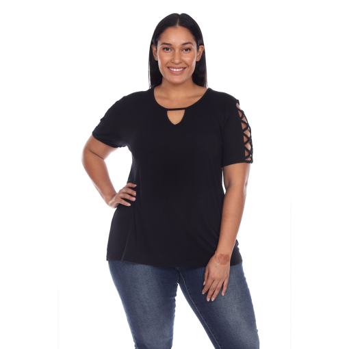 White Mark Plus Size Black Keyhole Top - 2X - Women's Shirts