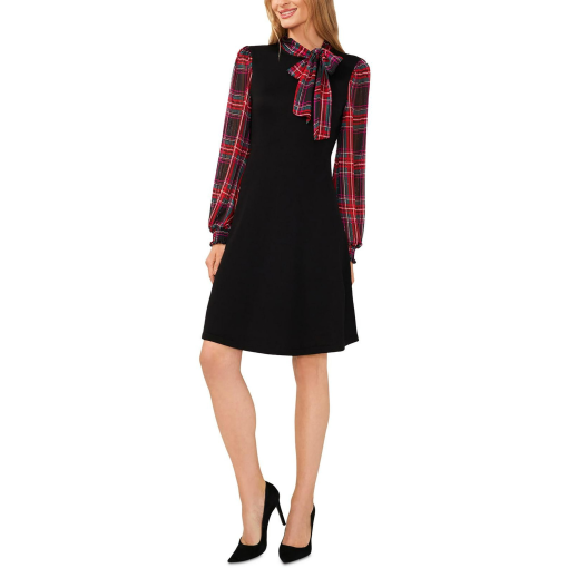 CeCe Black Plaid Sleeve Dress XS - Women's Cocktail Dress