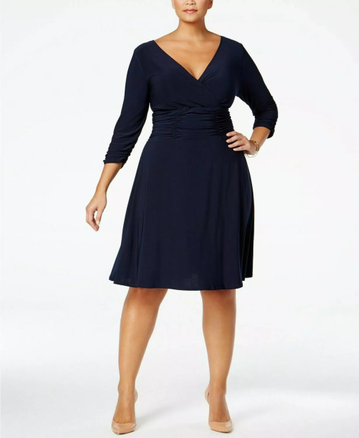 NY Collection Plus Navy Ruched Dress Plus Size 1X - Women's Dresses