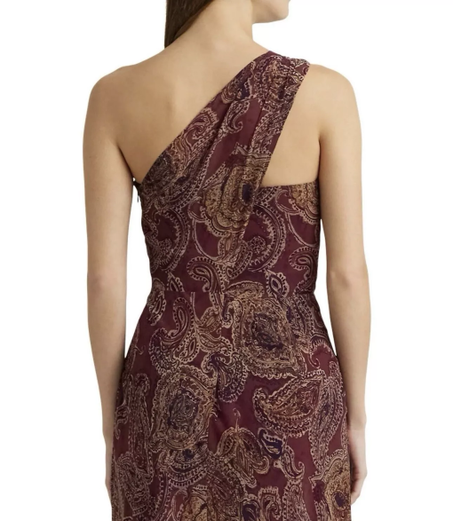 Lauren Ralph Lauren Paisley One Shoulder Maxi Dress, Size 10, Burgundy - Image 2