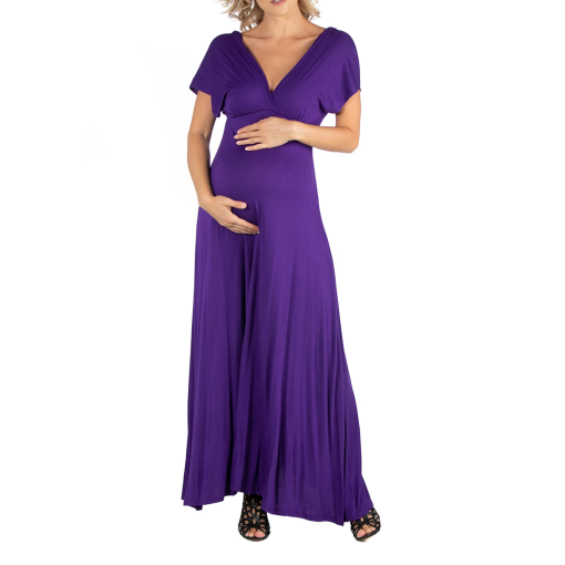 24seven Purple Maternity Maxi Dress - Cap Sleeve - Size M - Pregnancy Dress