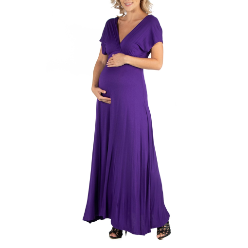 24seven Purple Maternity Maxi Dress - Cap Sleeve - Size M - Pregnancy Dress - Image 3