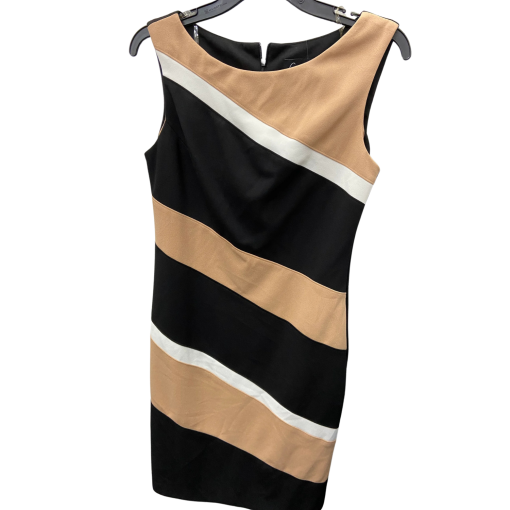 Connected Apparel Black Beige White Striped Dress Size 6P - Cocktail