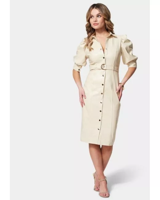 Bebe Cream Faux Leather Midi Dress - Size M - Women's Dresses - Image 3