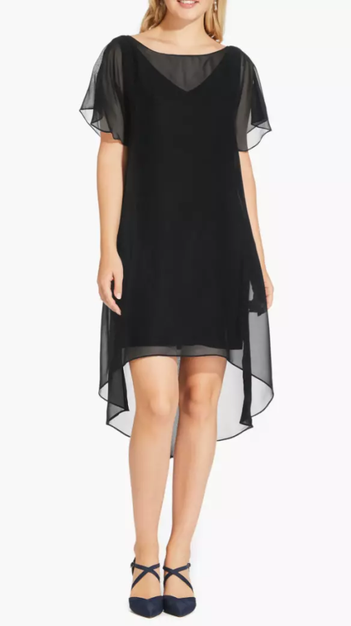 Adrianna Papell Black Chiffon Dress - Size S - Cocktail Dress