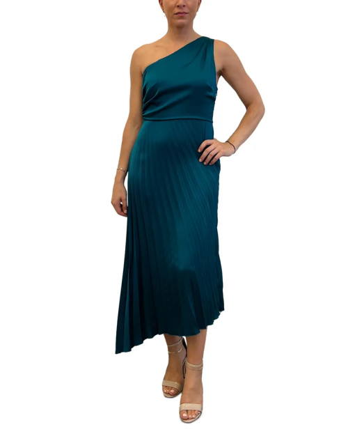 Sam Edelman Emerald One Shoulder Pleated Midi Dress Size 6 - Formal Dress