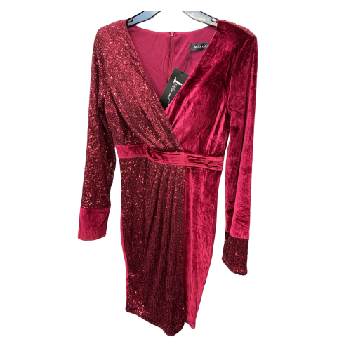 Miss ORD Burgundy Sequin Velvet Mini Dress - Size L - Party Dress