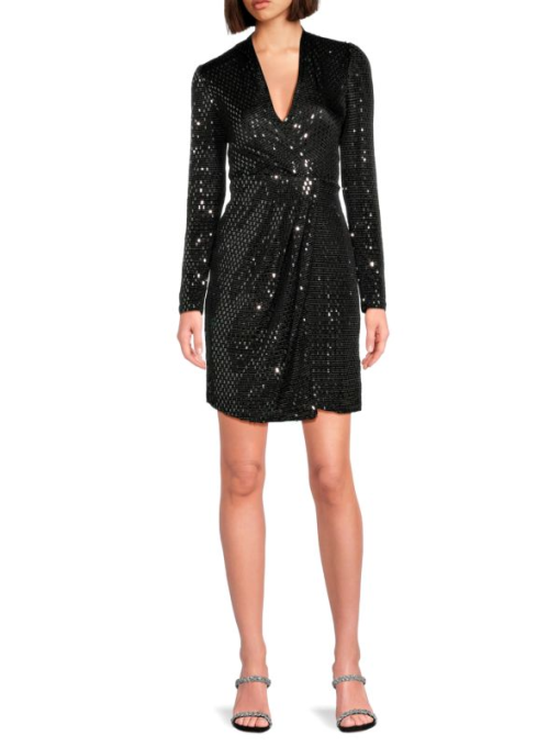 Nicole Miller Black Sequin Mini Dress Size 14 - Party Dress