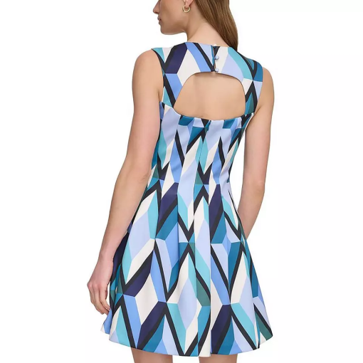 Vince Camuto Geometric Print Fit & Flare Dress, Blue, Size 14, Party Dress - Image 2