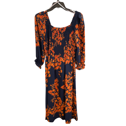 Nanette Lepore Floral Midi Dress Navy Orange Size 10 - Women's Dress