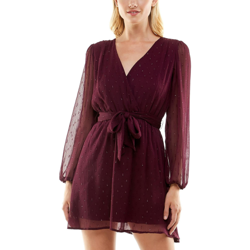 Speechless Burgundy Chiffon Wrap Dress - L - Party Dress