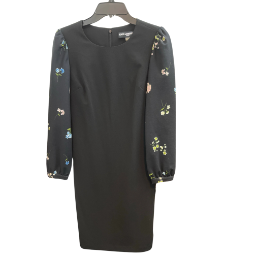 Karl Lagerfeld Black Floral Sleeve Dress Size 2 - Cocktail Dress