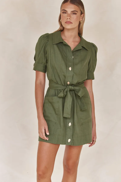 Kit & Sky Olive Green Mini Dress - Size M - Women's Dresses