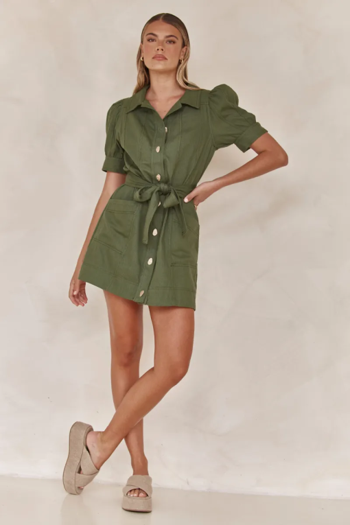 Kit & Sky Olive Green Mini Dress - Size M - Women's Dresses - Image 2