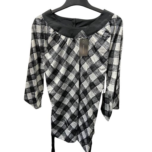 BCBGMAXAZRIA Black & White Plaid Blouse XS - Women's Top