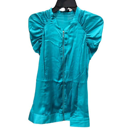 BCBG Maxazria Teal Satin Zip-Up Top XL - Women's Blouse