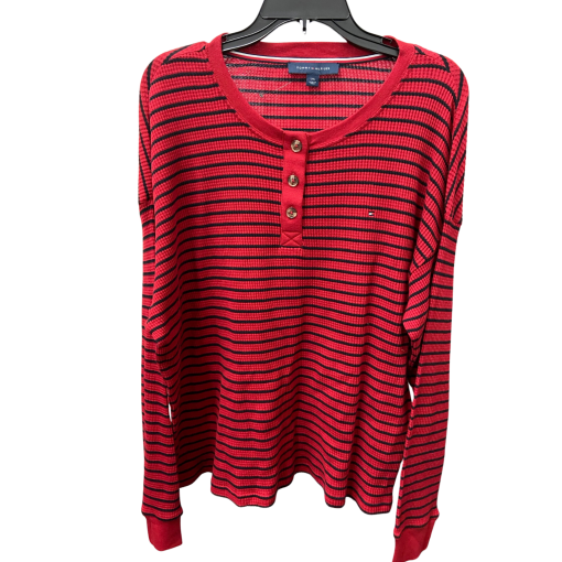 Tommy Hilfiger Red Striped Henley Shirt - Large - Long Sleeve