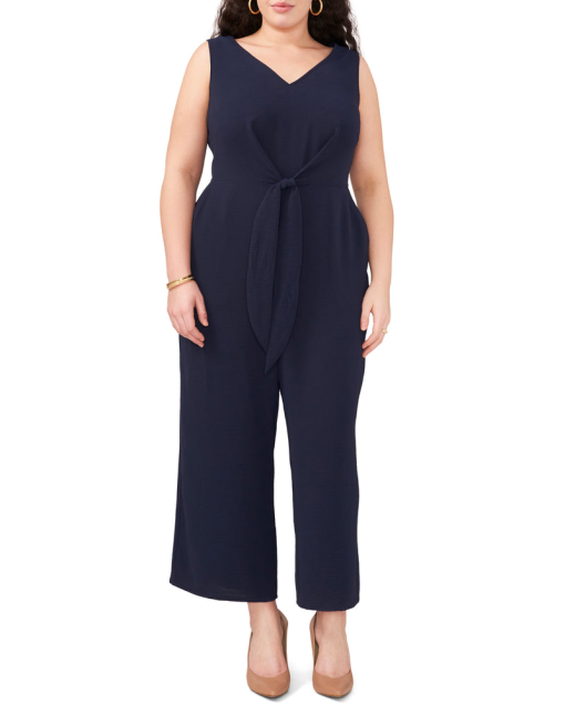 1. State of Being Navy Tie Waist Jumpsuit Plus Size Women's Clothing