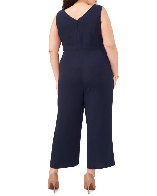 1. State of Being Navy Tie Waist Jumpsuit Plus Size Women's Clothing - Image 2