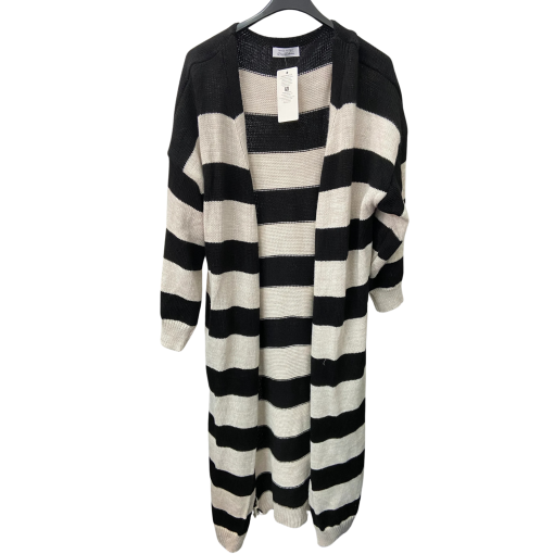 Dina Castellano Black & White Striped Cardigan Sweater - Size S