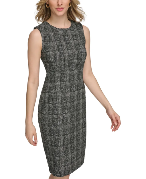 Calvin Klein Plaid Sheath Dress Black/Cream Size 4 - Work Dress - Image 3