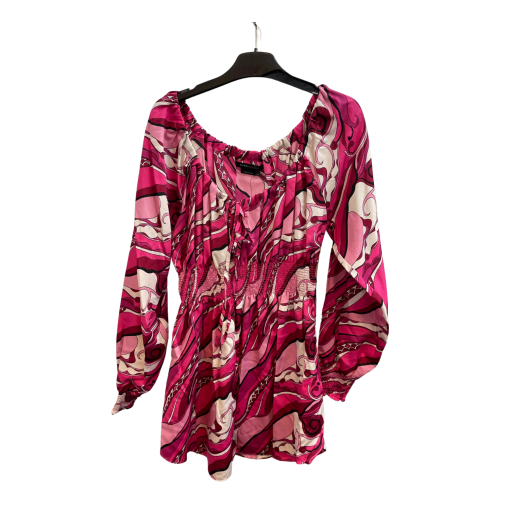 BCBGMAXAZRIA Pink Print Blouse Medium - Women's Top