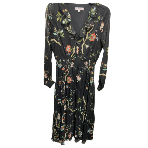 Nanette Lepore Black Floral Midi Dress Size 8 - Women's Dresses