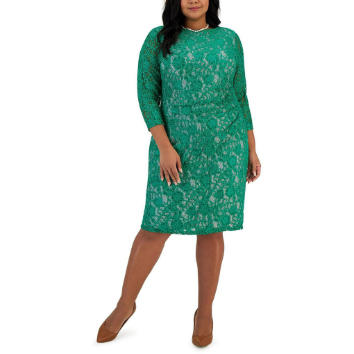 Kasper Plus Green Lace Dress 1X - Plus Size Cocktail Dress