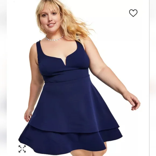 B Darlin Plus Navy Tiered Dress 20W - Plus Size Cocktail Dress