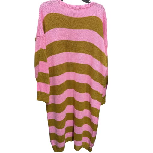 Mia Colette Pink/Olive Striped Cardigan Sweater - One Size - Image 2