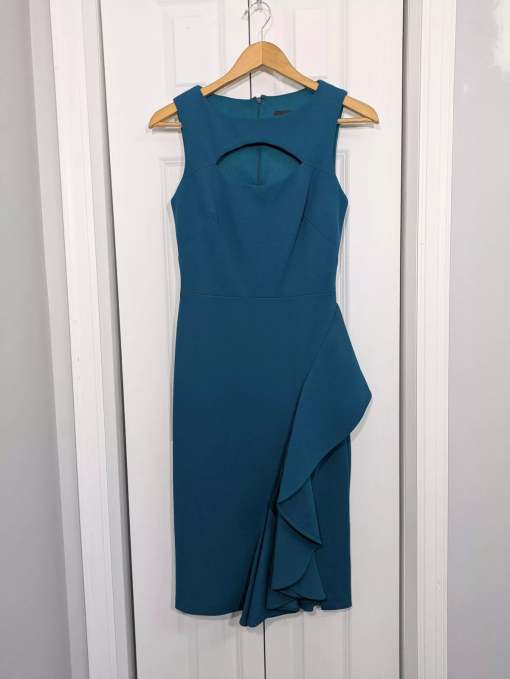 Betsy & Adam Teal Ruffle Midi Dress Size 2 - Formal Dresses