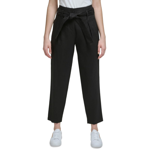 Calvin Klein Black Linen Cropped Pants - Size 16 - Women's Trousers