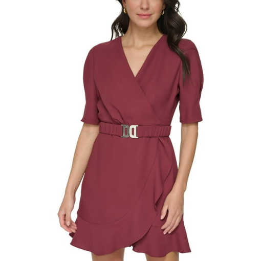 DKNY Cabernet Puff Sleeve Wrap Dress - Size S - Women's Dresses