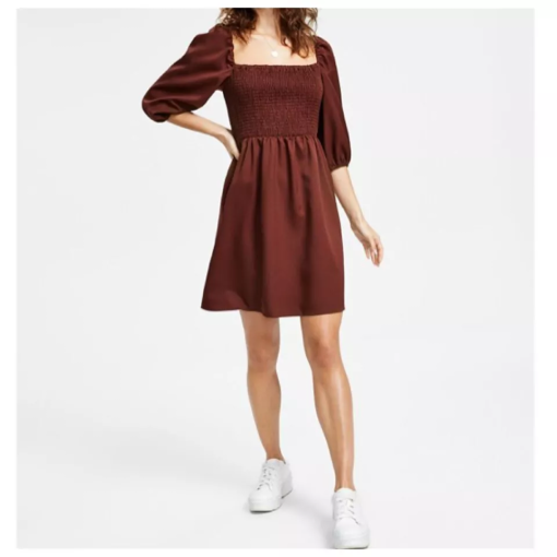 Bar III Brown Smocked Mini Dress - XS - Women's Dresses