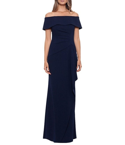 XSCAPE Navy Off-Shoulder Gown Size 8 | Evening Dress