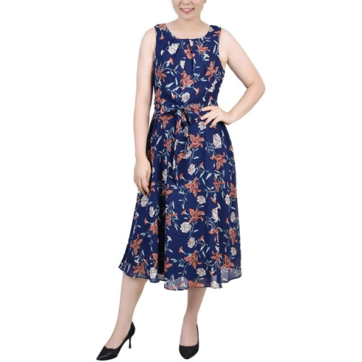 NY Collection Petite Navy Floral Midi Dress - Women's Dresses