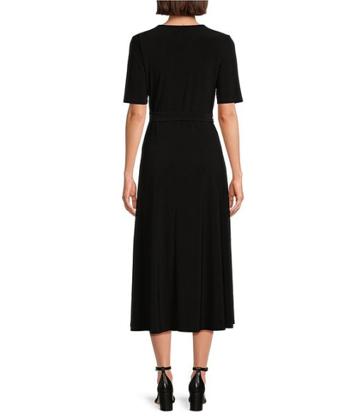 MSK Black Midi Dress, L, V-Neck Tie Front, Women's Dresses - Image 2