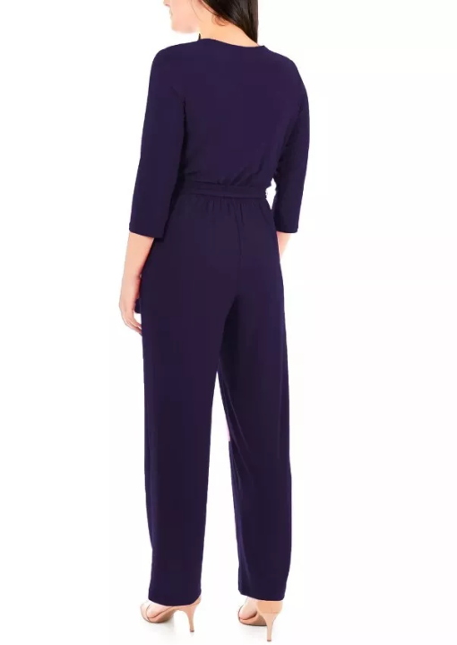 NY Collection Petite Navy Jumpsuit with Belt - Wide Leg Pants - Image 2