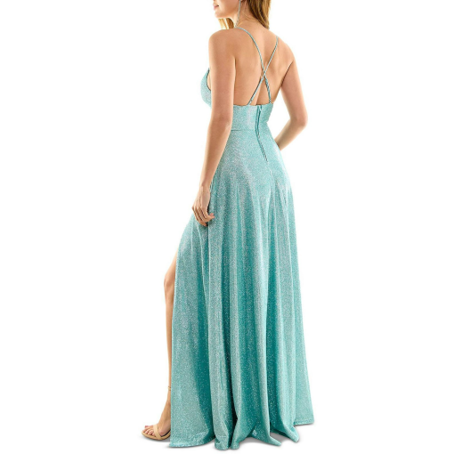 B. Darlin Teal Glitter Slit Maxi Dress Size 5/6 - Prom Dress - Image 2