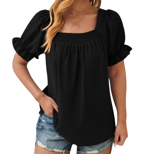 CeCe Black Square Neck Blouse XS - Women's Tops & Blouses