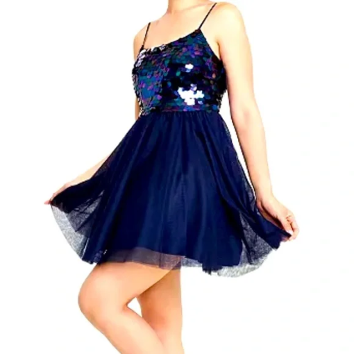 City Studio Navy Sequin Fit & Flare Dress - Size 9/10 - Party Dress