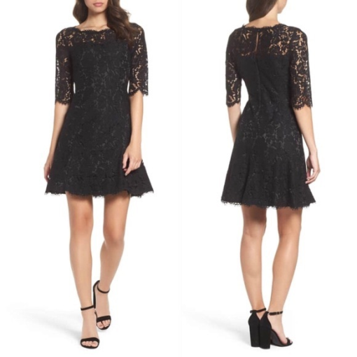 Eliza J Black Lace Fit & Flare Dress, Size 4P - Cocktail Dress