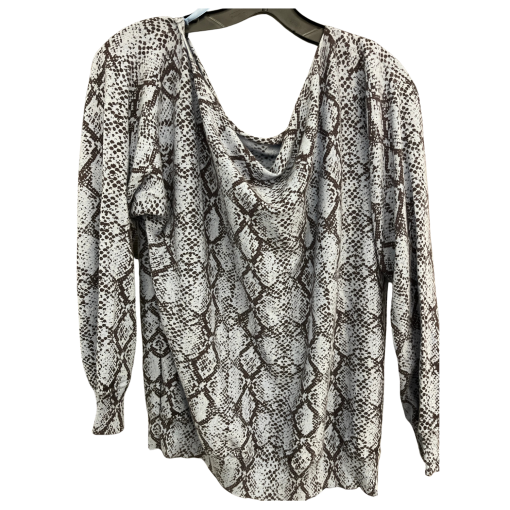 MINNIEROSE Snake Print Cowl Neck Top - L - White/Brown - Blouse