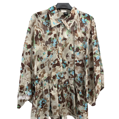 BCBGMAXAZRIA Floral Blouse XL Brown Blue Print Top