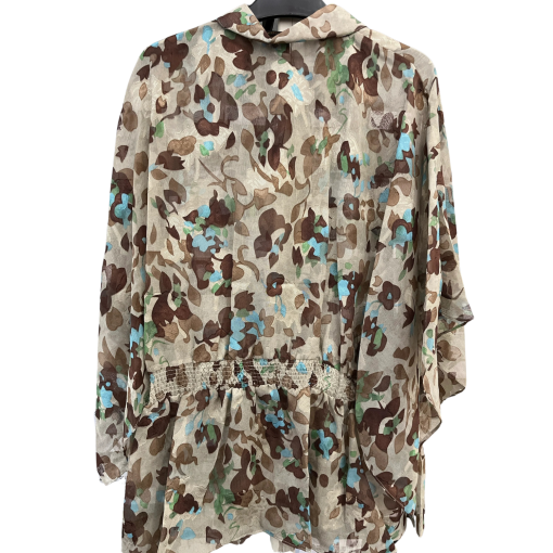 BCBGMAXAZRIA Floral Blouse XL Brown Blue Print Top - Image 2