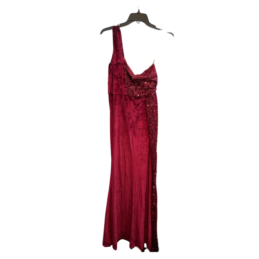 Miss ORD Burgundy Sequin One Shoulder Gown - Size M - Prom Dress - Image 2