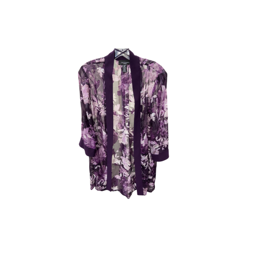 R&M Richards Purple Floral Cardigan 12P - Women's Outerwear