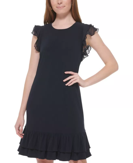 Tommy Hilfiger Women's Ruffled Tiered-Hem Dress - Sky Captain black 10